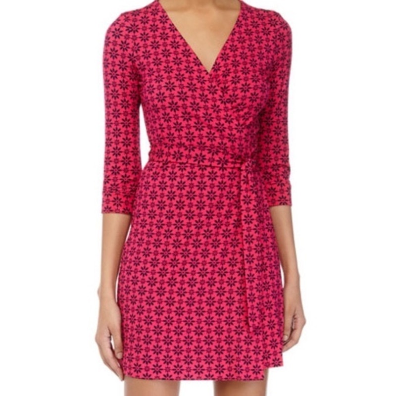 Diane Von Furstenberg Dvf Julian Two Mini Pink Print Jersey Wrap Dress 12